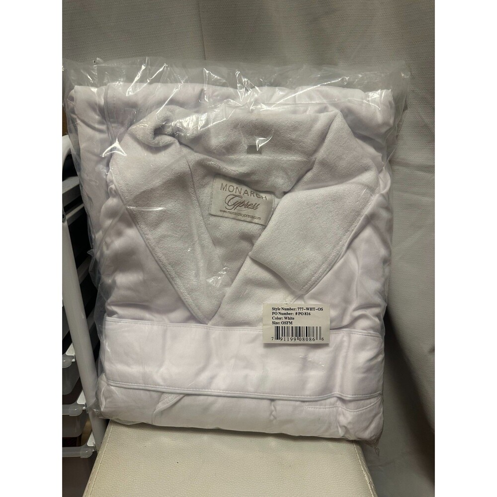 New Monarch Cypress White Terry Cloth Bathrobe Spa Hotel Robe One Size - Picture 2 of 5